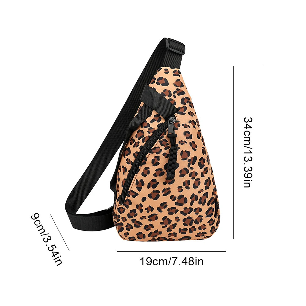 Women Leopard Print Chest Bag with Adjustable Strap Canvas Shoulder Bag Large Capacity Female Travel Commute Bag 250731