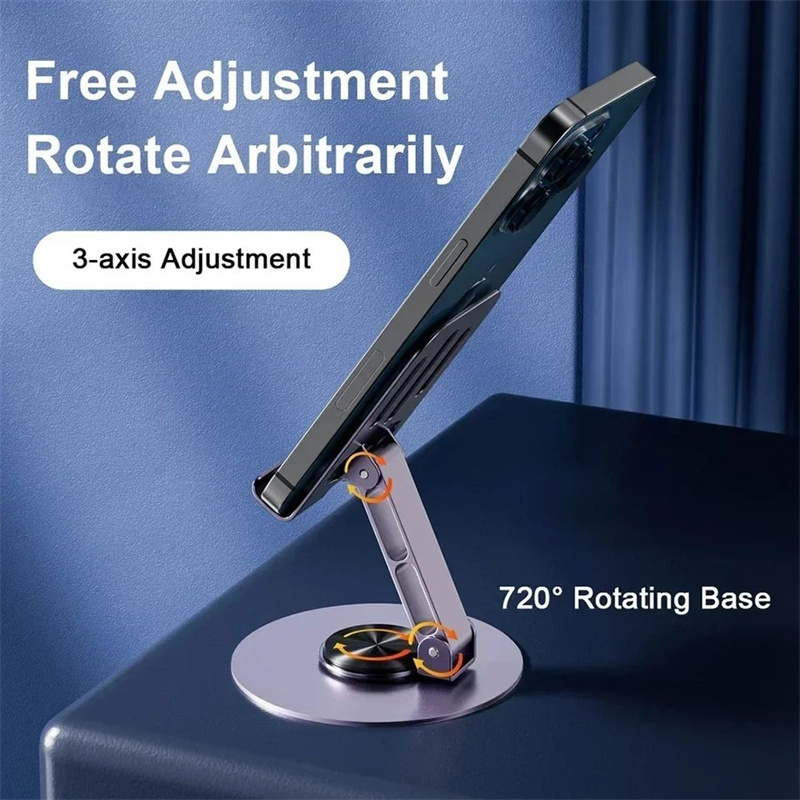 Metal Aluminum Rotatable 360° Mobile Phone Holder Bracket For iPhone iPad Samsung Tablet Flexible Folding Lazy Desktop Adjustable Live Smartphone