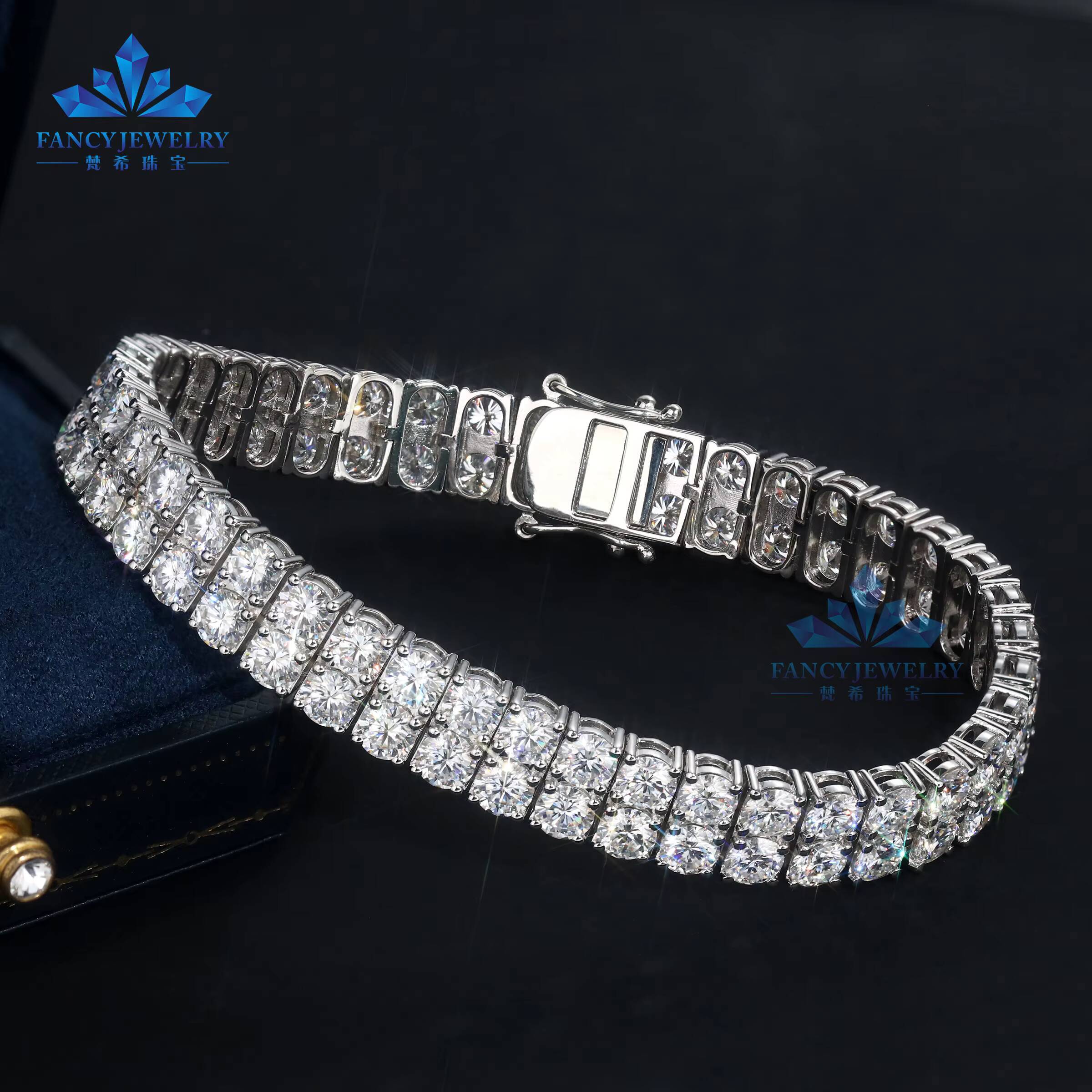 Double Rows Diamond 5mm+5mm Width Tennis Chain Silver 925 Vvs Moissanite Hip Hop Jewelry Lab Moissanite Diamond Tennis Bracelet