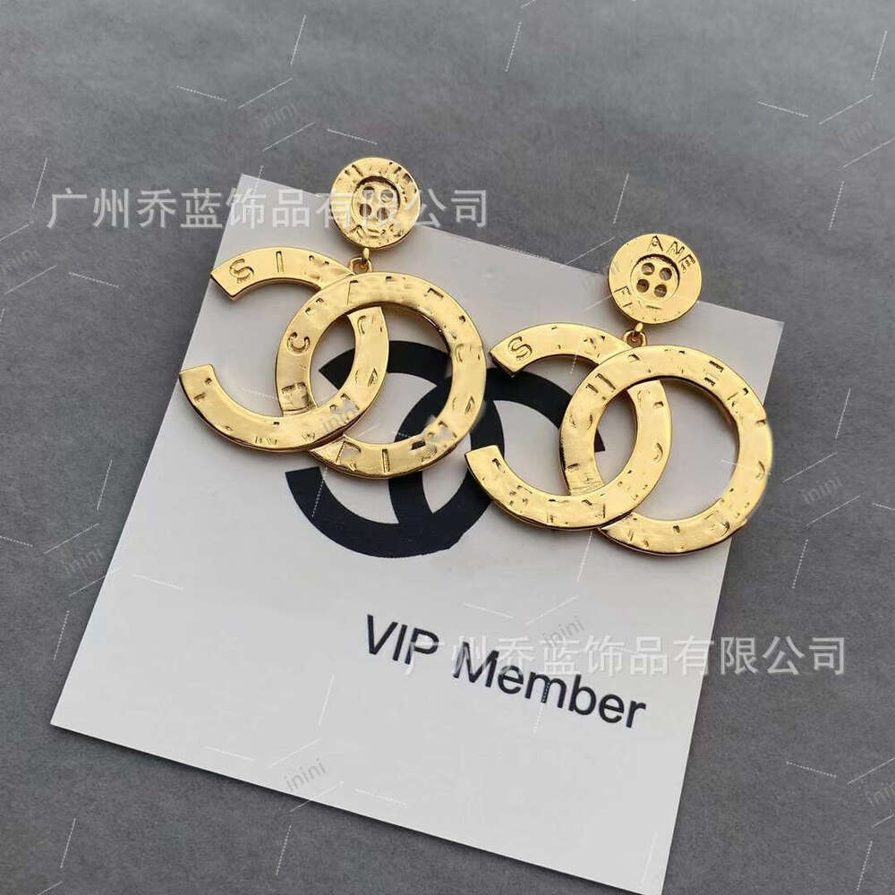 channel High Version Matching Double C Smooth Engraved Button Simple Fashion Grandma Earrings for Women