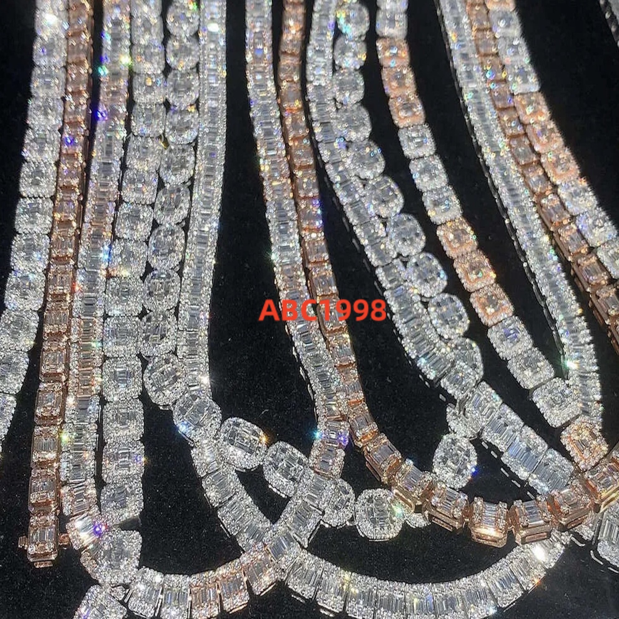 Hot Selling Tennis Chain 3mm 4mm 925 Silver Rose Gold Plated Iced Out Baguette Vvs Diamond Moissanite Tennis Chain