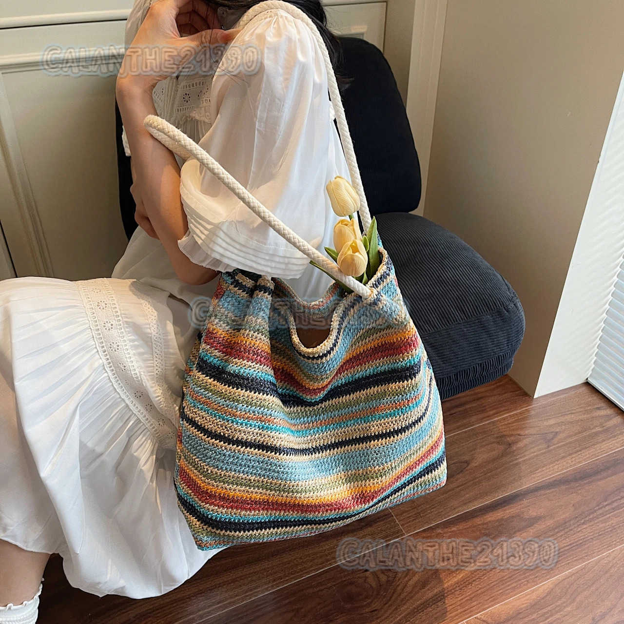 2025 Summer New Arrival Cross-border Woven Tote Bag Large-capacity Lightweight Straw Weave Beach Bag Womens Shoulder/underarm h H250801