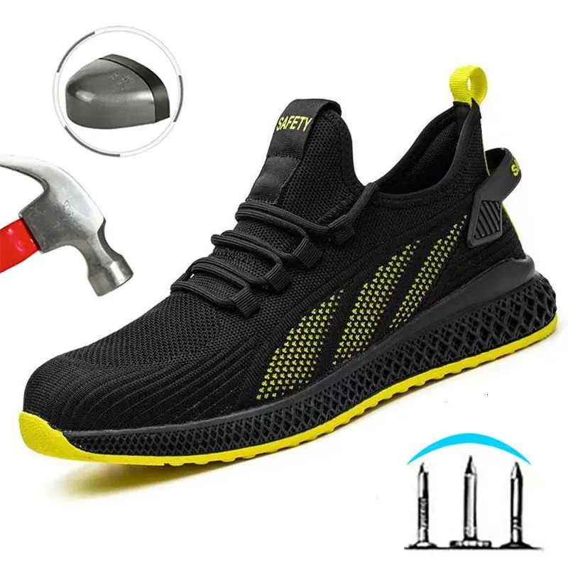 Breathable Men Work Shoes Summer Safety Shoes Lightweight Protective Sneakers Steel Toe Work Shoes Men Puncture-Proof Boots 250731