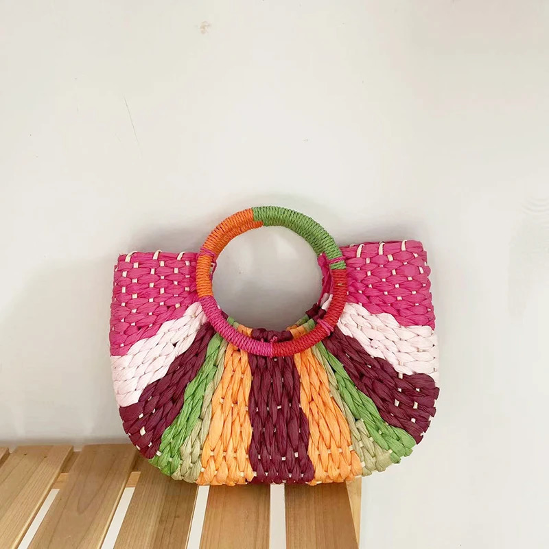 Straw Bag Women HandWoven Handbags Moon Shape Rattan Tote Big Capacity Tophandle Casual Beach Shoulder Crossbody 250725