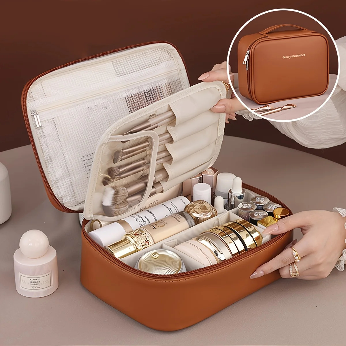 PU Portable Cosmetic Storage Bag Large Capacity Mouthwash Waterproof Bag Travel Supplies OrganizingBag 250731