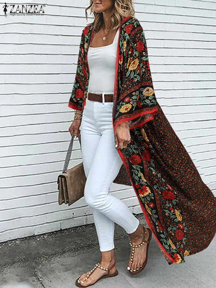 Women Bohemian Printed Cardigan Kimono ZANZEA Summer Long Shirt Vintage Tops Casual Open Front Sleeve Floral Blouse 250731