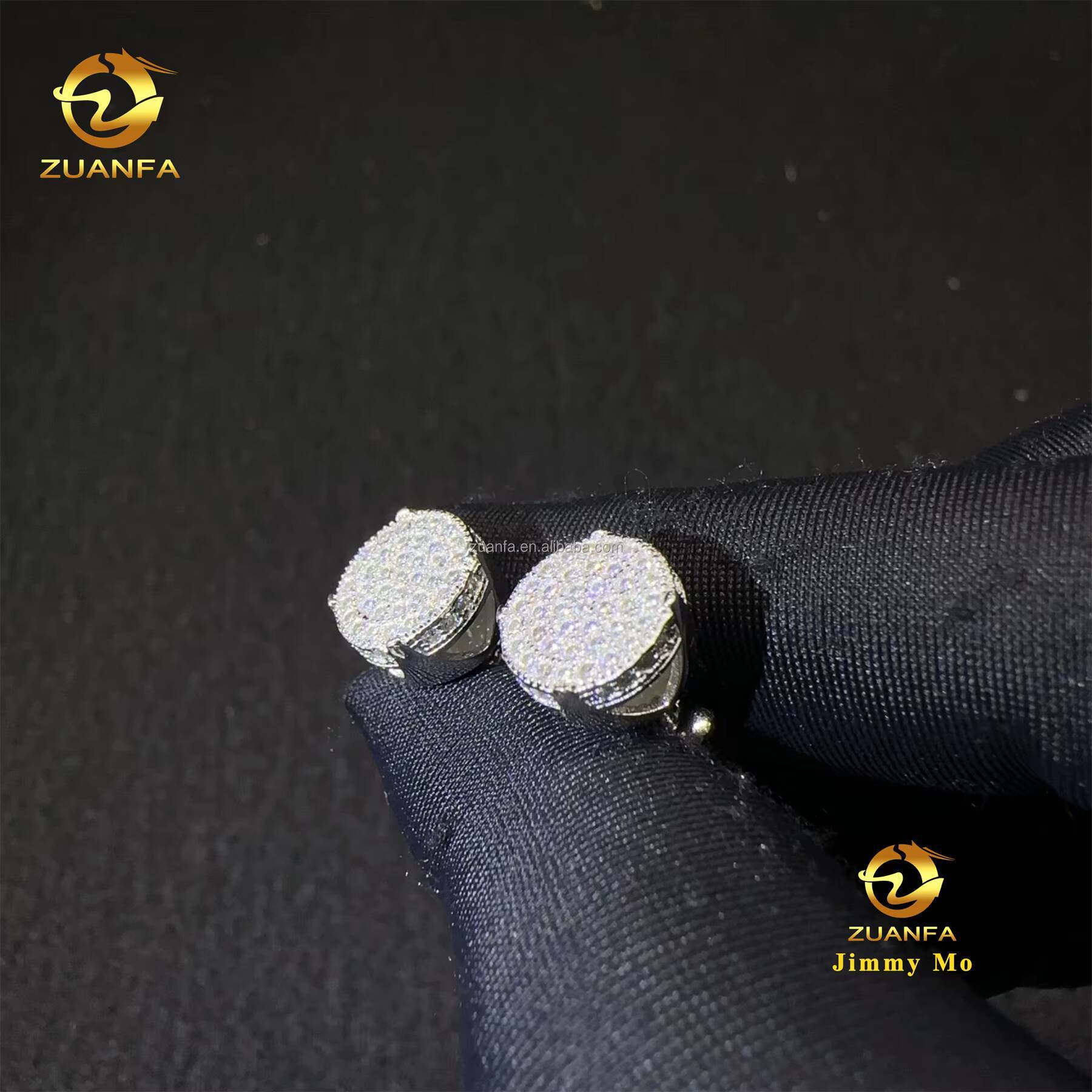 Drop Shipping Iced Out Hip Hop Sterling Silver 925 Silver White Gold Plated Screw Back Moissanite Diamond Stud Earrings Men Gift