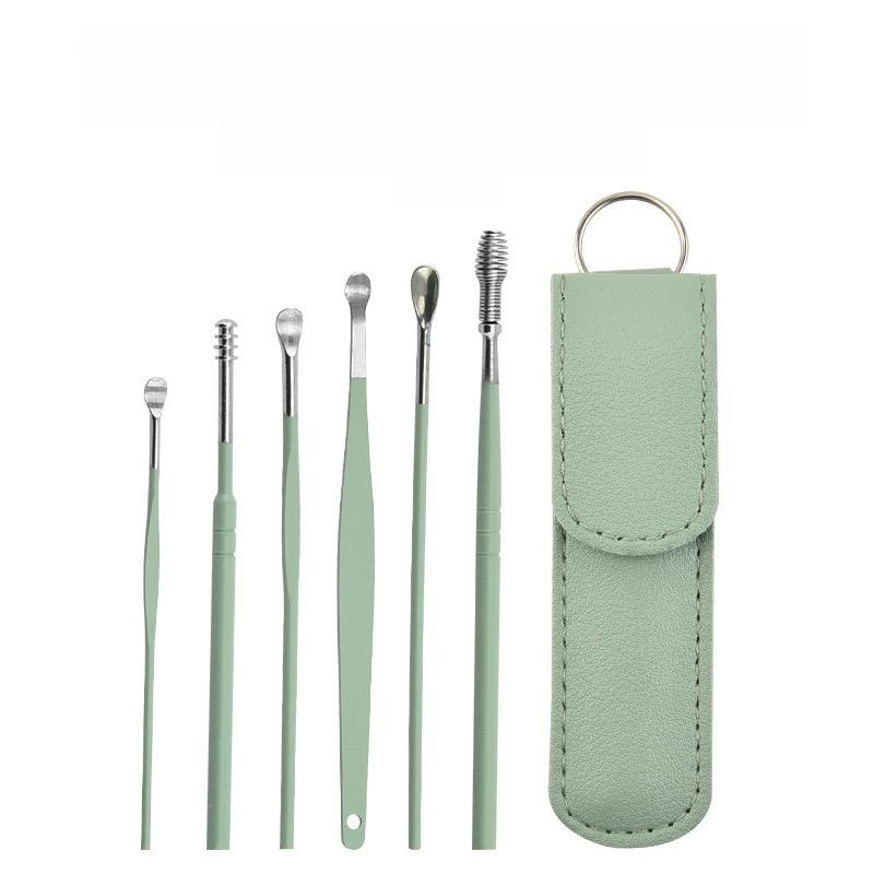 6-Piece Stainless Steel Ear Scoop Set with Rounded Edges & Antislip Handle