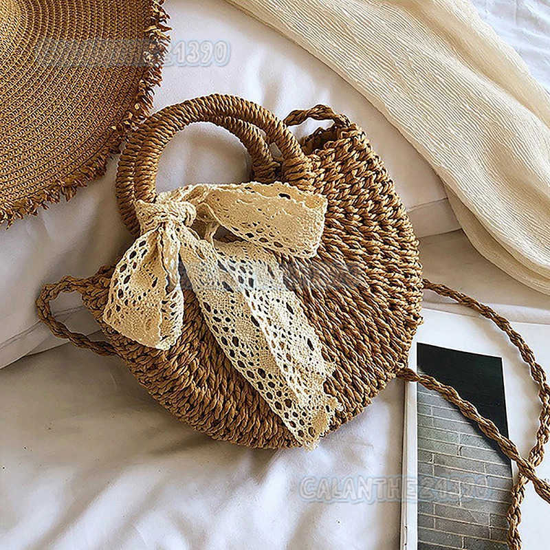 Handmade Half-round Rattan Woven Straw Bag Summer Women Messenger Crossbody Bags Girls Small Beach Handbag H250801