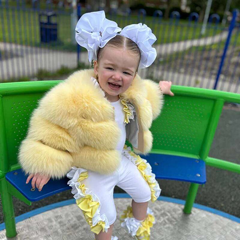 LHXDW Children's fur coat real fox fur childs fur jacket suitable for girls and boys aged 1-13 years old Kids fur jacket universal