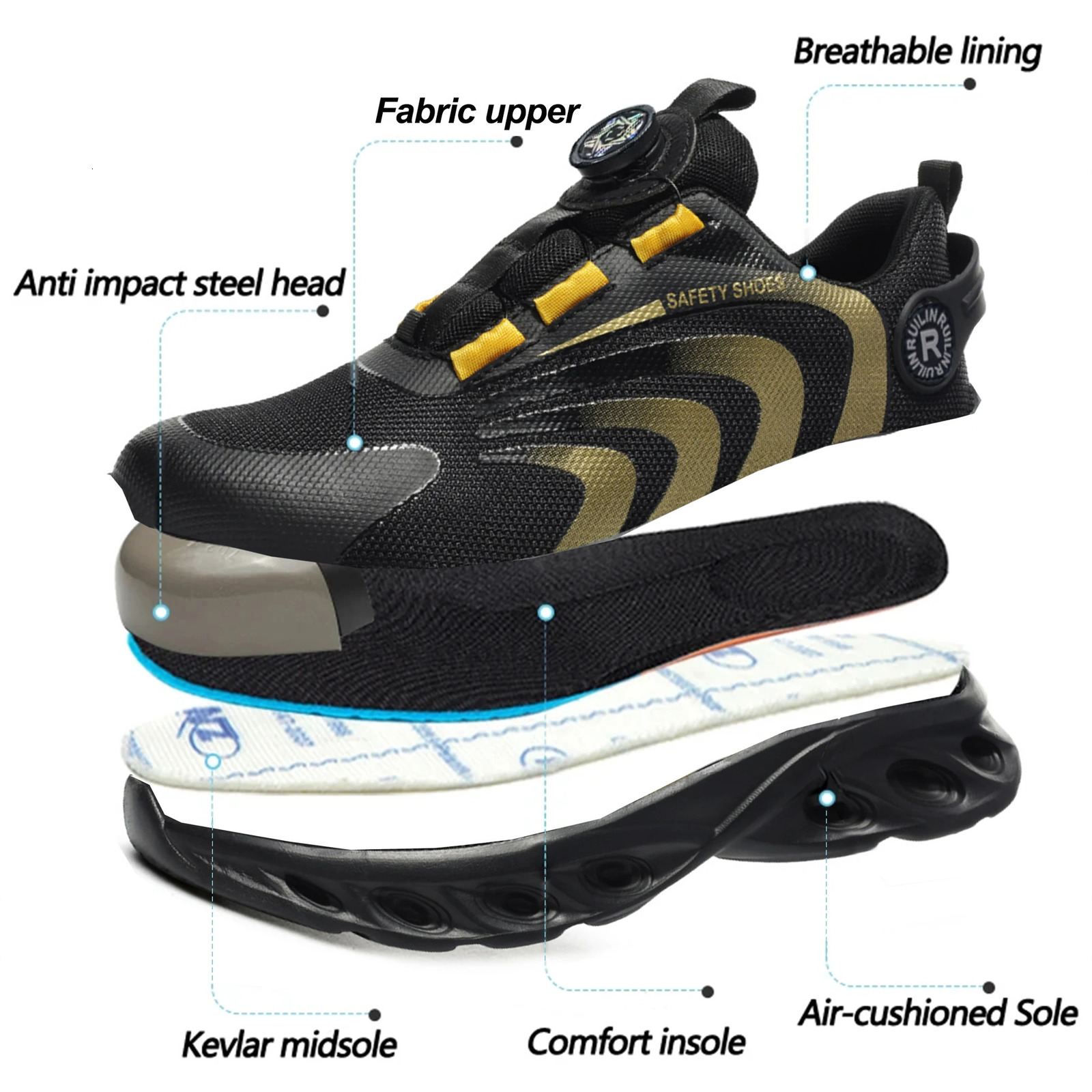 RotatingRotating Button Safety Shoes Man Steel Toe Work Shoes for Men Indestructible Lightweight Work Shoes Breathable Sneaker 250731