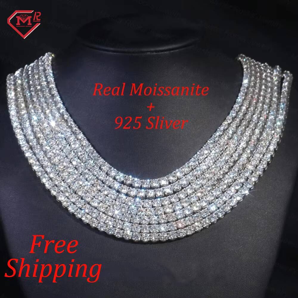 3 Days Shipment 3MM 4MM Moissanite Tennis Necklaces Jewelry 925 Silver Iced Out Moissanite Chain