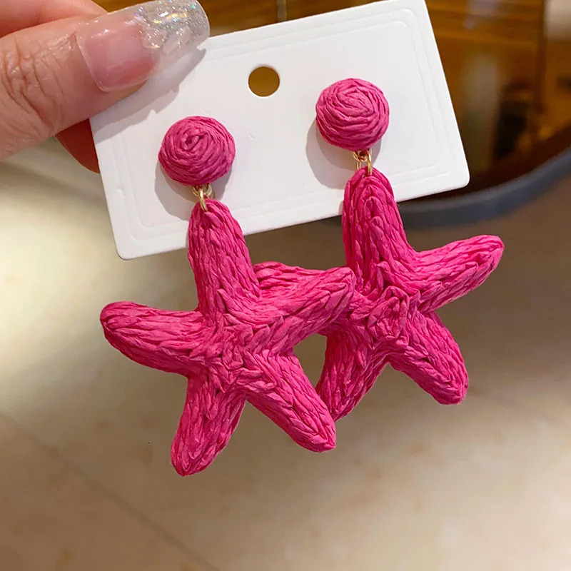 XIALUOKE Vintage Lafite Grass Weaving Colorful Sunflower Starfish Drop Earrings For Women Travel Party Summer Beach Jewelry 250730