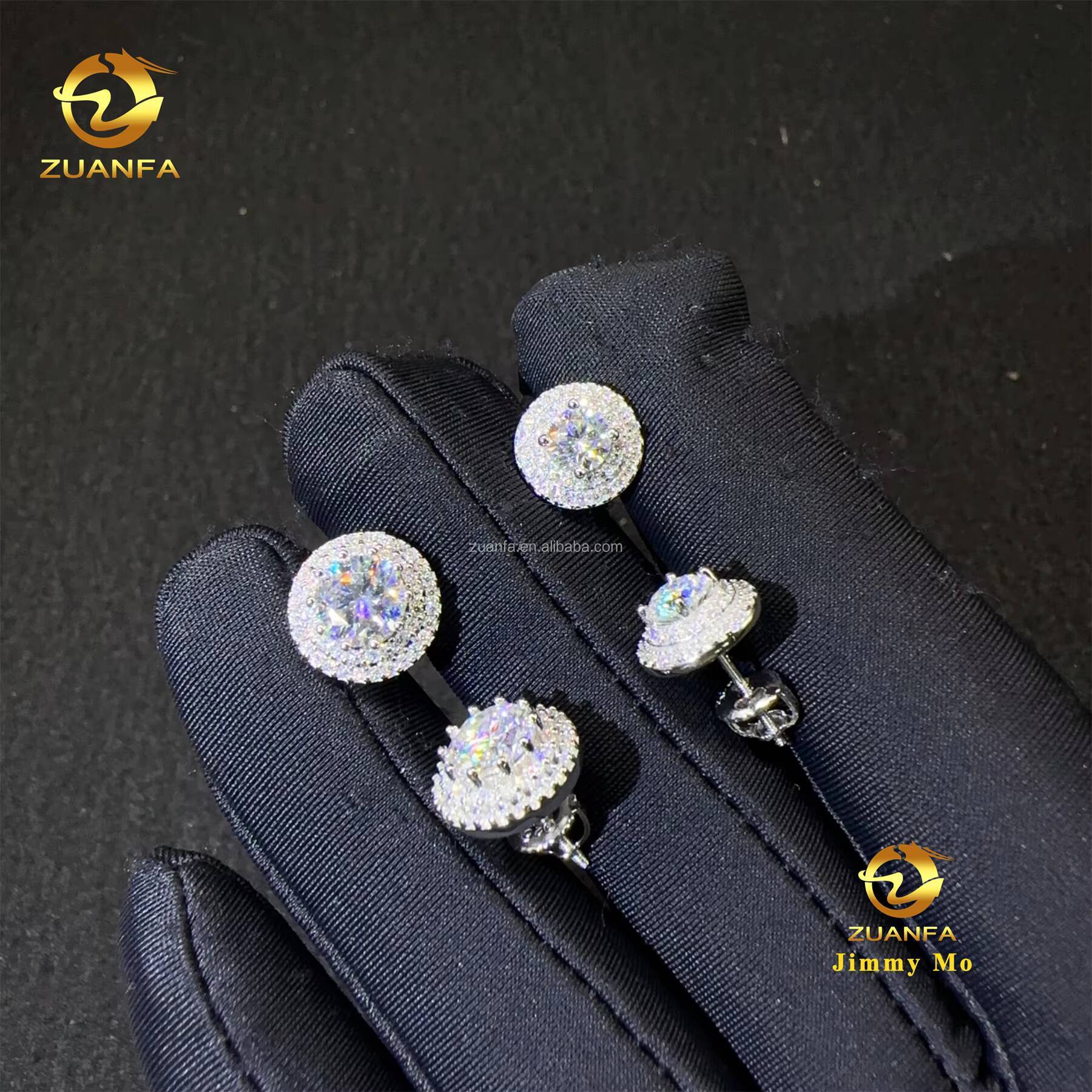 Fashion Popular Rapper Fire Jewelry Men Iced Out Hip Hop Sterling Silver 925 Screw Back Moissanite Diamond Stud Earrings Men