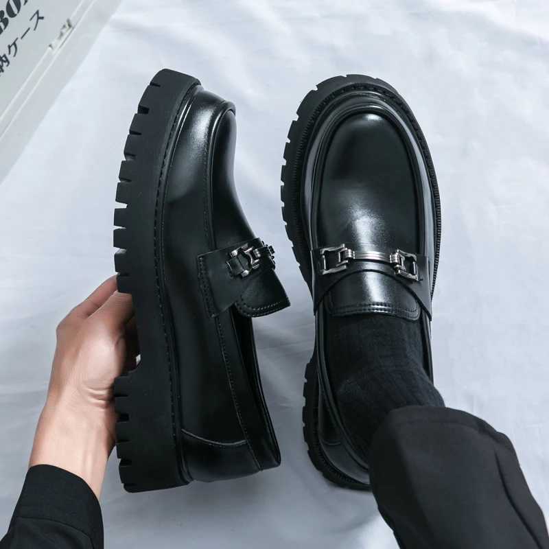 Luxury Men Thick Bottom Loafers Slip Leather Shoes Black Casual Business Dress Shoes for Men Wedding Party Office Shoes XJ250801