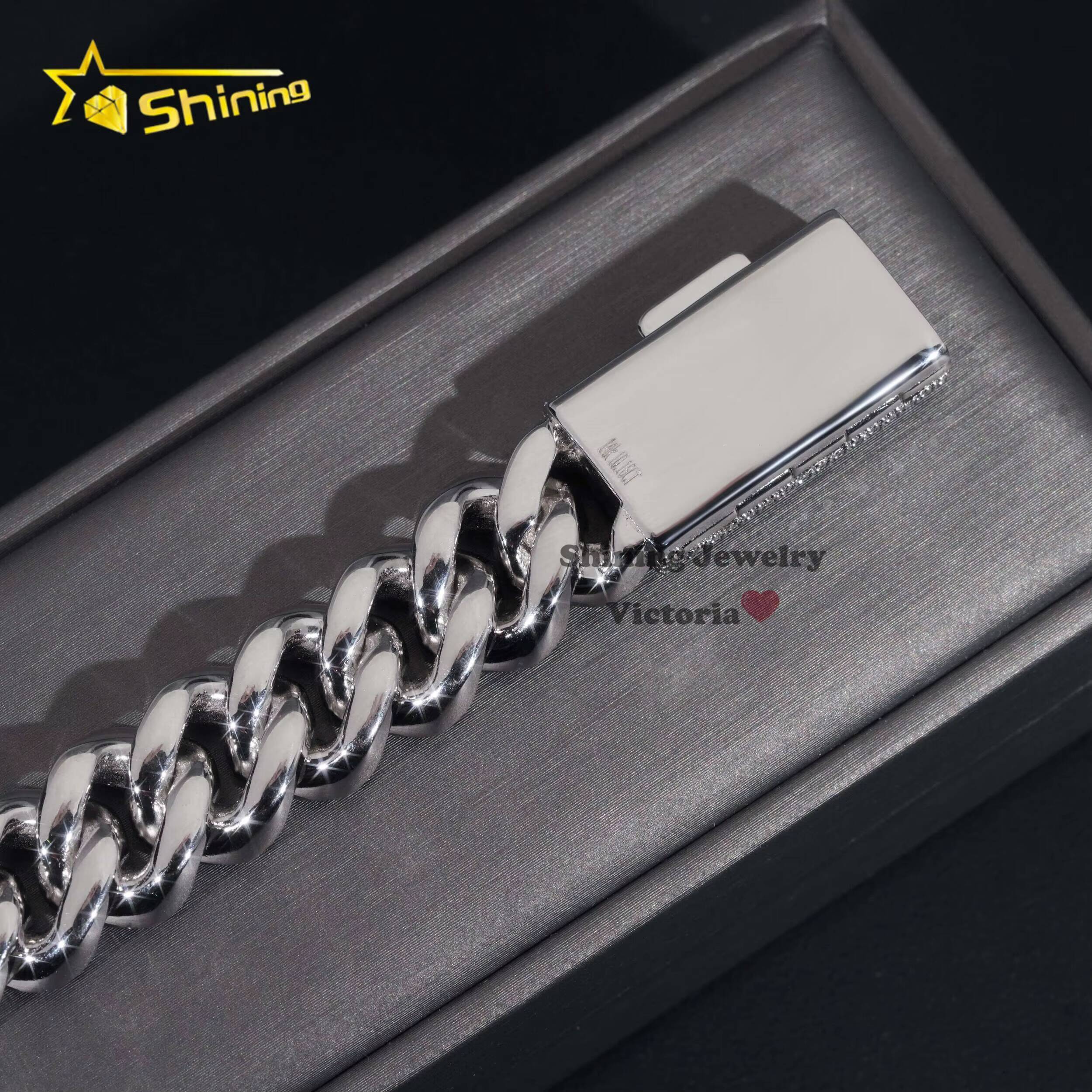 Iced Out Mens Jewelry Hip Hop Sparkle 925 Sterling Silver 15MM VVS Moissanite Diamond Three Rows Cuban Link Bracelet