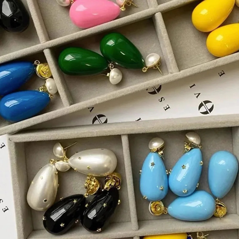 Colored enamel waterdrop dangle earrings for women colorful long earrings summer beach holiday dopamine jewelry 250730