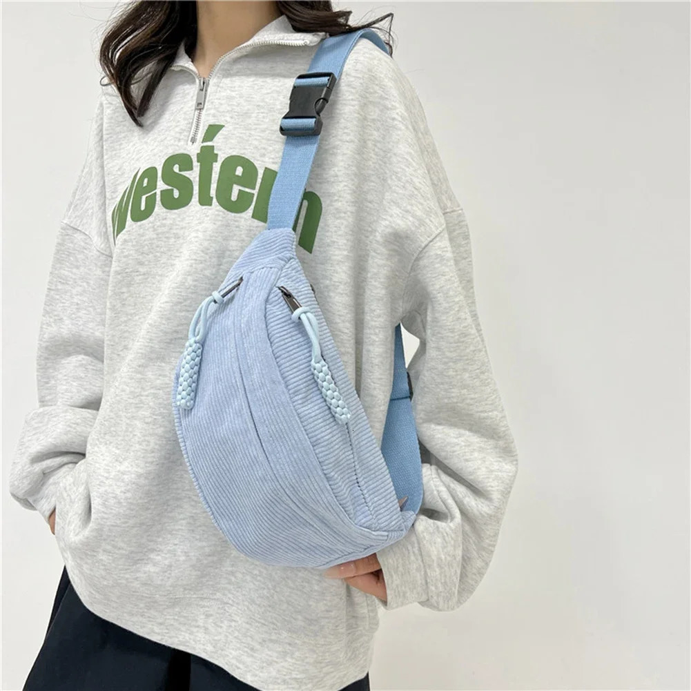 Corduroy Chest Bag for Women Banana Shoulder Bag Winter Cross Body Hobo Dumpling Waist Bag Fanny Pack Handbags Purse Womens Bag 250731