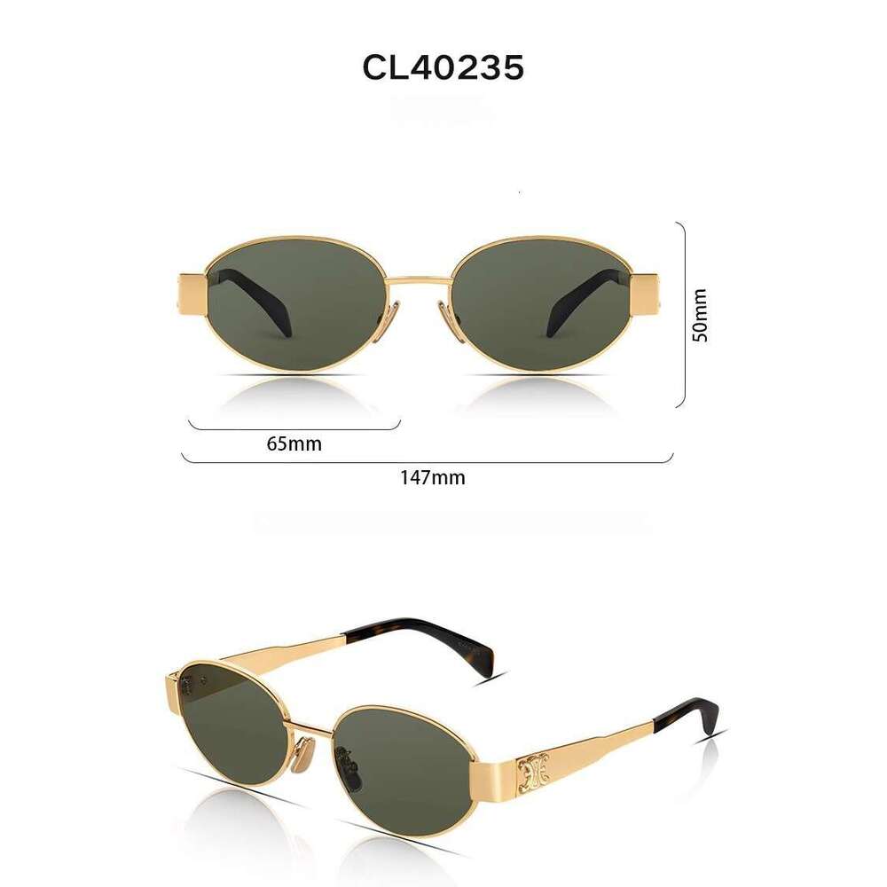 DHcollections Vintage Triumph Sunglasses UV400 Gold Frame, Oval Retro Shades for Women, Face-Slimming Design (Green/Black Lenses)