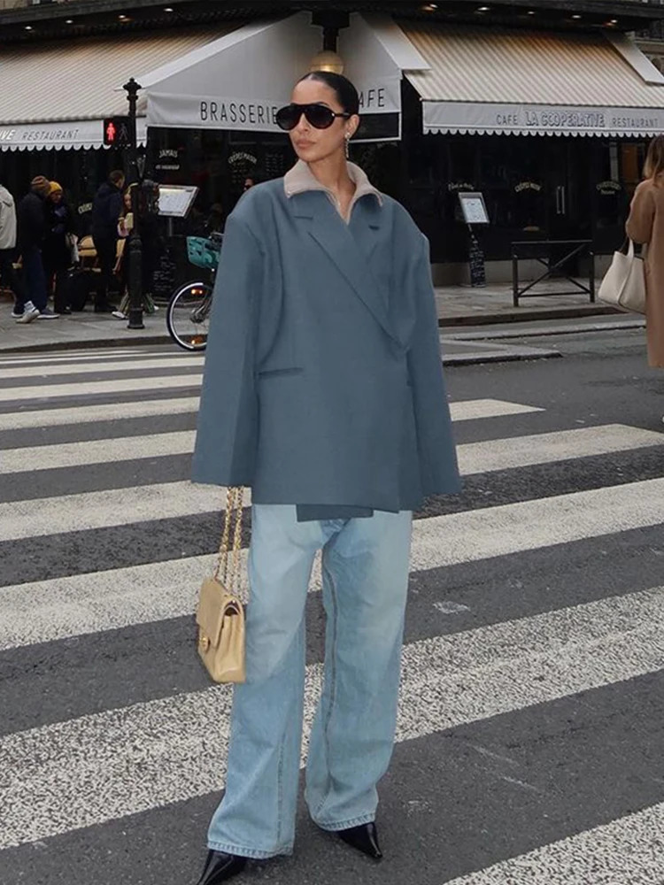 Autumn Suit Jacket For Women Casual Lapel Loose Long Sleeve Single Button Office Lady Coat Chic Split Oversized Blazer 250731