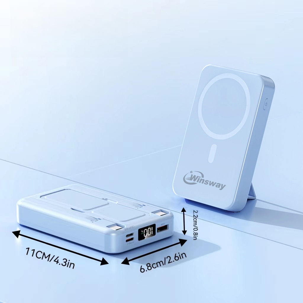 Winsway 10000mAh Foldable Magnetic Power Bank with Stand, 22.5W Two-Way Fast Charging, 15W Magnetic Charging, Includes USB/Type-C Cable, HD LED Displa