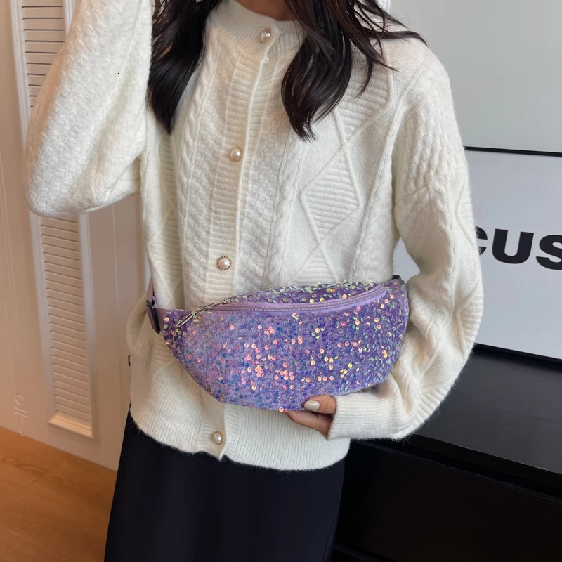 Fashion Womens Waist Bag Sequin Handbag Purse Large Capacity Crossbody Chest Bag Versatile Banana Waist Pack Female 250731