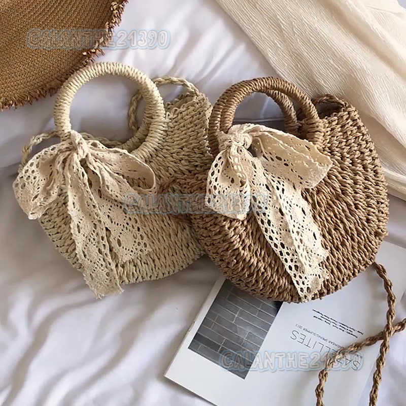 Handmade Half-round Rattan Woven Straw Bag Summer Women Messenger Crossbody Bags Girls Small Beach Handbag H250801