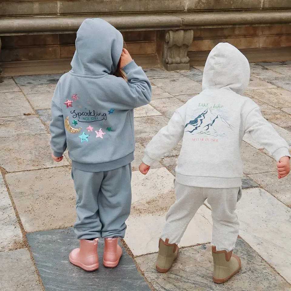 Kid Autumn New Boys Girls Ks High Quality Printed Hoodie+Pant Suit With Hoodie Children Clothing Zipper Coat Cotton Long Sleeves y250801