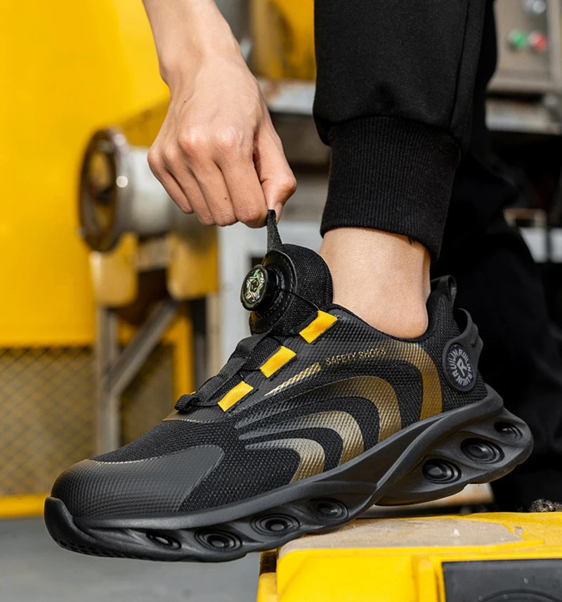 RotatingRotating Button Safety Shoes Man Steel Toe Work Shoes for Men Indestructible Lightweight Work Shoes Breathable Sneaker 250731