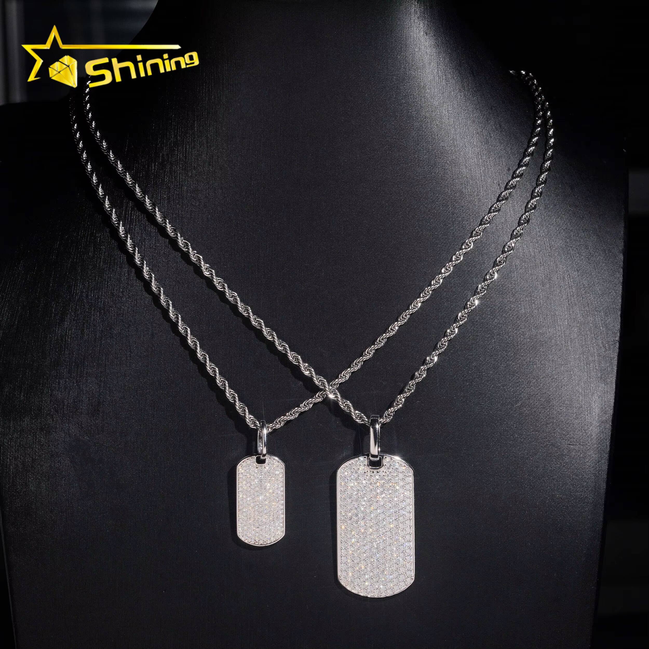 Factory Wholesale Price Hip Hop Jewelry 925 Sterling Silver D Color VVS Moissanite Iced Out Pendant Necklace Dog Tag