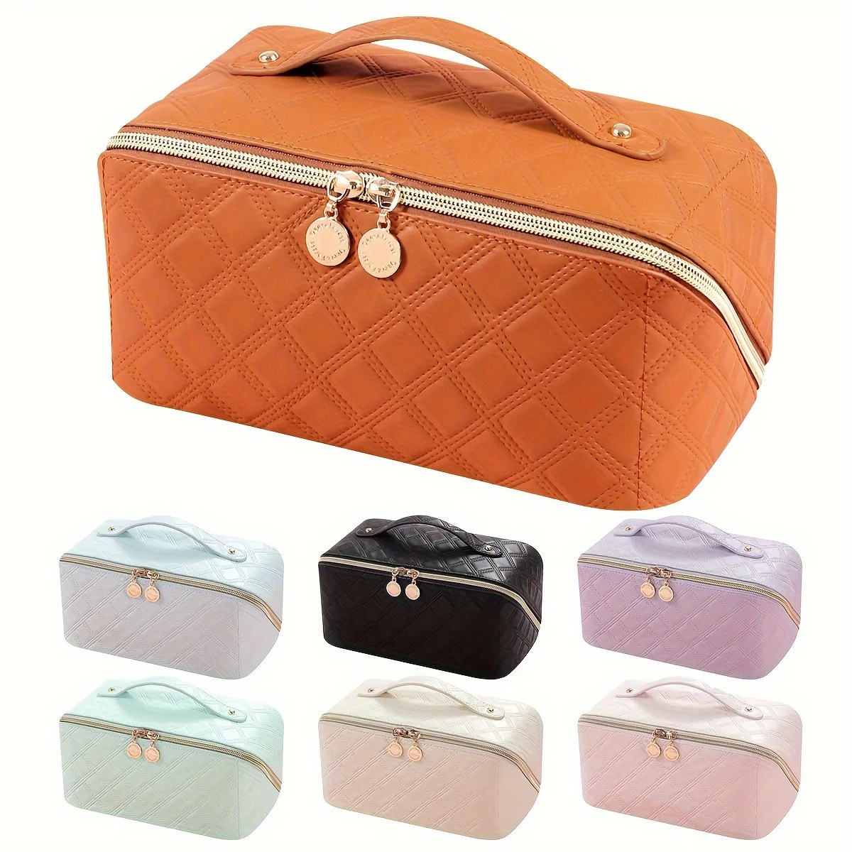 Travel Makeup Bag Large Opening Makeup Bag Portable Water Resistant Make Up Bags PU Leather Cosmetic Bag with Compartment 250731