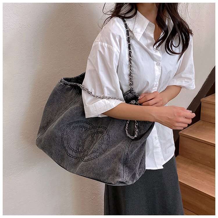 2025 Summer New Vintage Luxury Denim Large Capacity Beach Single Shoulder Travel Bag