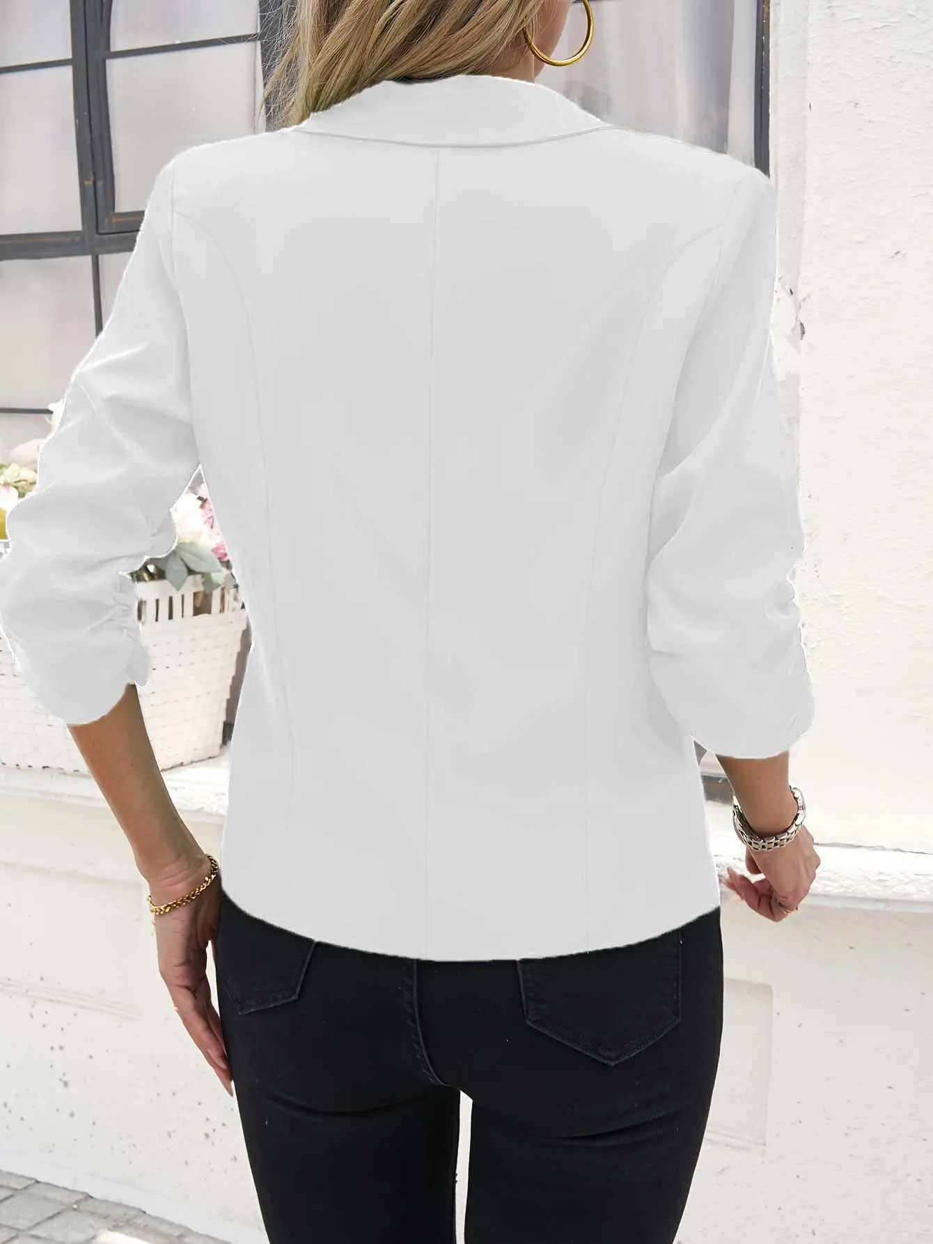 Womens 34 Sleeve Blazer Jacket Business Office Suit Slim Fit Spring Fall Workwear Professional Casual Formal Tops 250731
