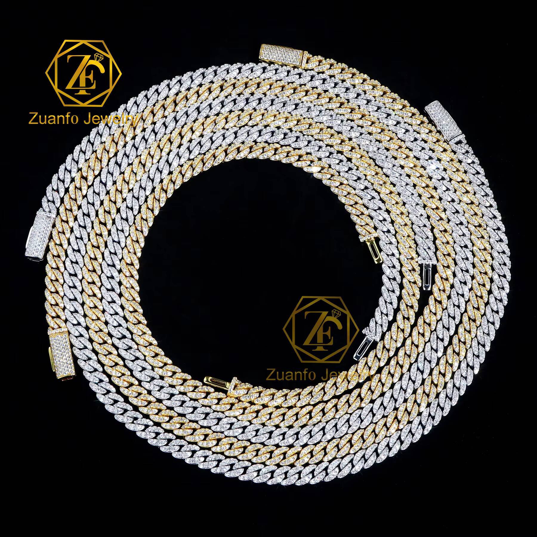 Classical Cuban Style 925S Moissanite Necklace Make in China Right Angled Trapezoid Ladder Shape with Small Diamond Chain