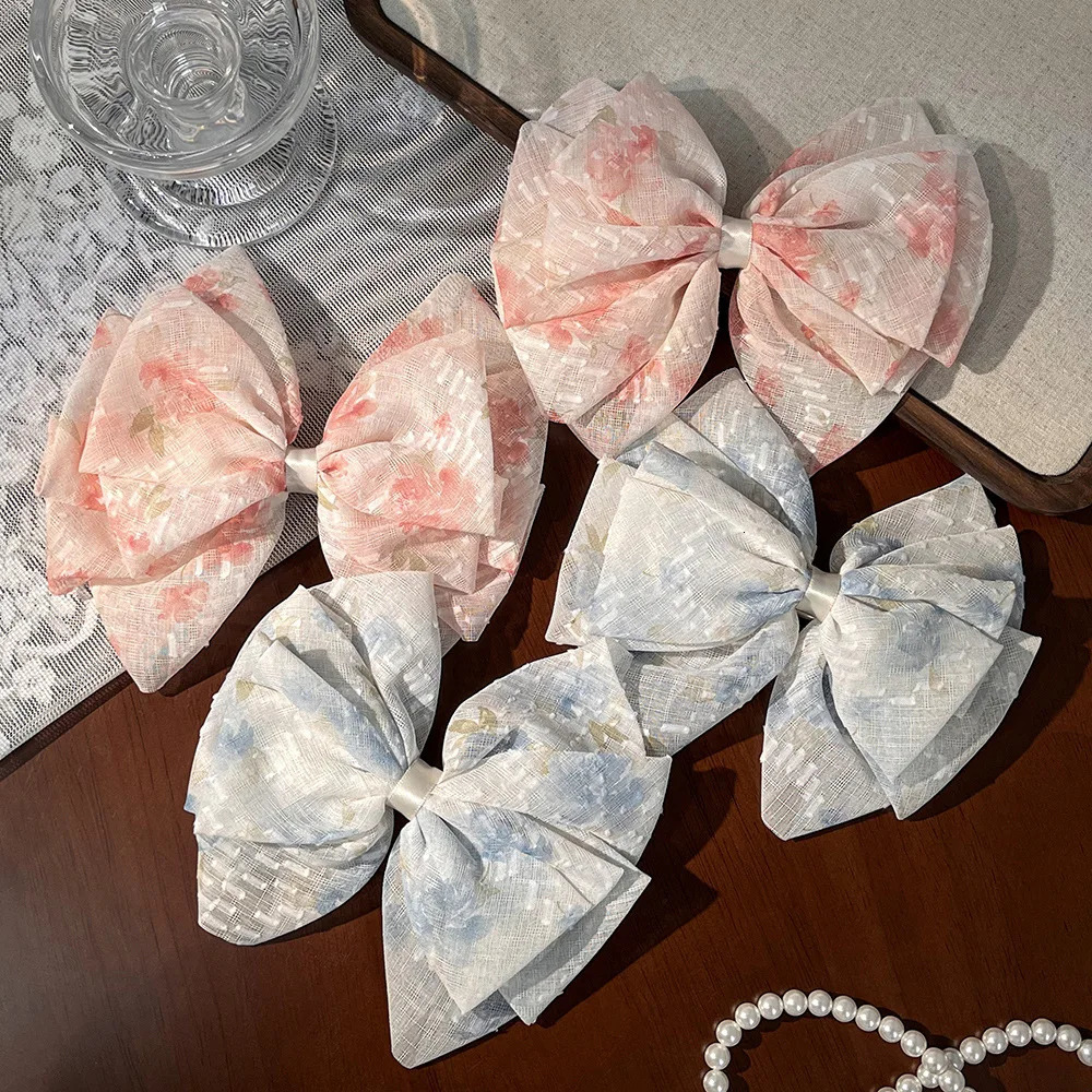 Elegant Romantic Chiffon Small Floral Bow Ribbon Hair Clip French Ethereal for Women Back Half Updo Ponytail Accessory 250730
