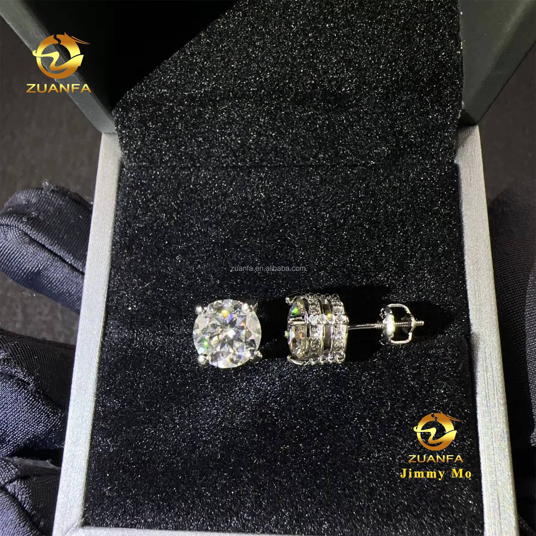 Bulk Stock Fashion Popular Rapper Fire Jewelry Iced Out Hip Hop Sterling Silver 925 Screw Back Moissanite Diamond Stud Earrings