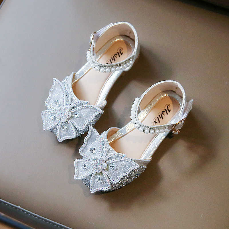 Sandals Girls' Princess Shoes Summer New Bowknot Pearl Sandals Children's Single Shoes Baby High-Value Little Leather Shoes