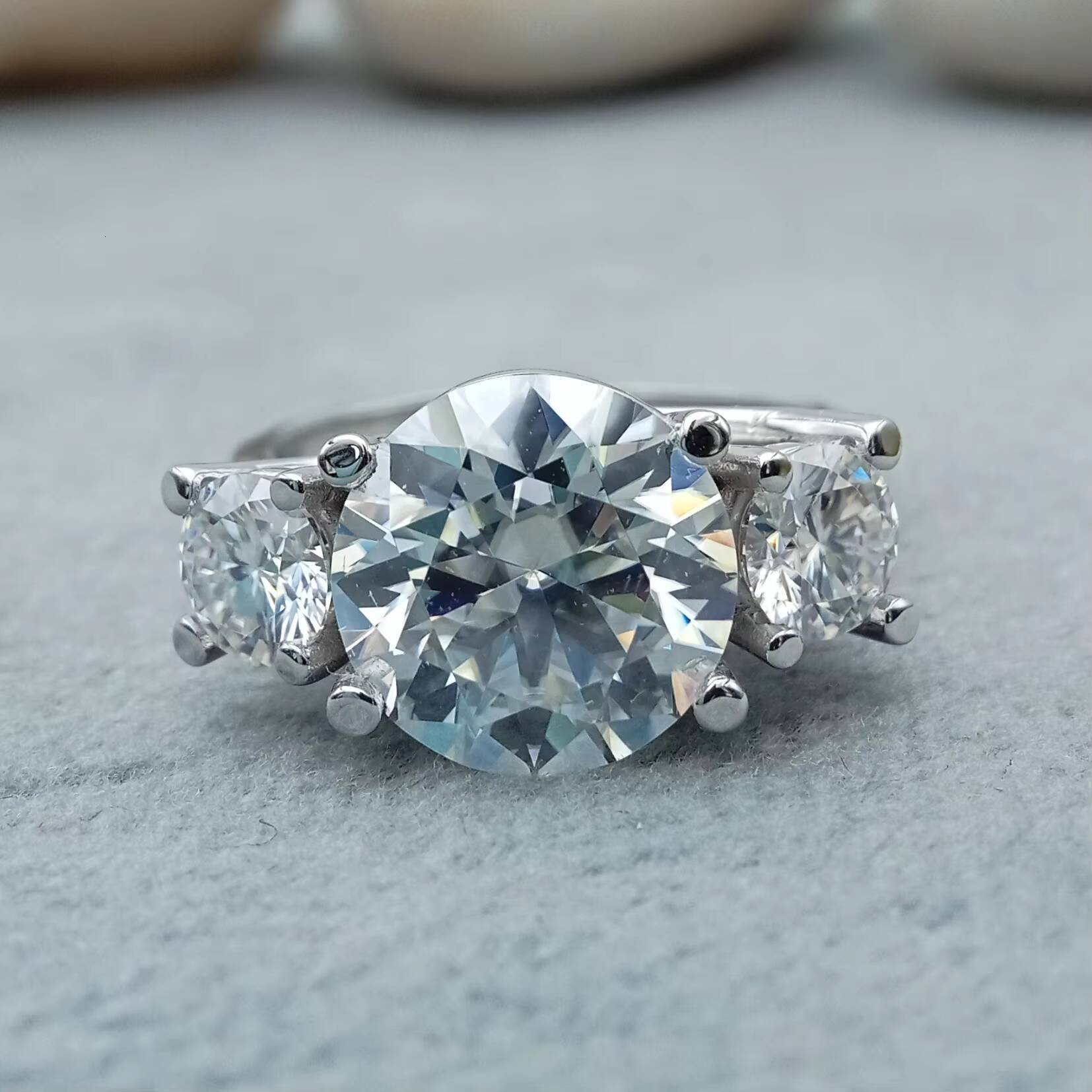 10K Solid Yellow Fine Jewelry Engagement Ring with 2.5 CT White Moissanite Three-STONE Wedding Set Featuring Emerald for Parties