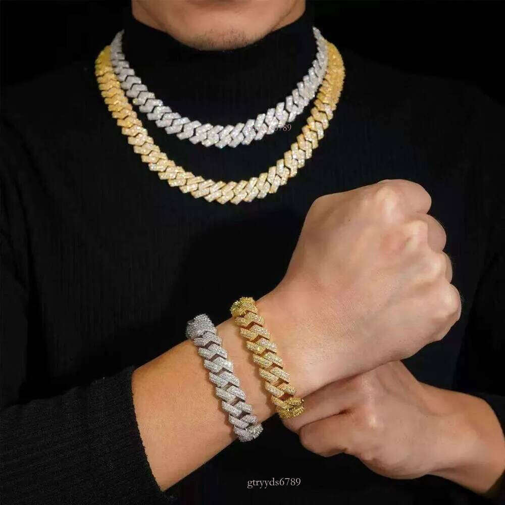 Top-quality morganite necklaceTwo Rows Pass Tester Iced Out Hip Hop VVVS1 Silicon Stone Cuban Chain NecklaceHip hop jewelry bracelet necklace