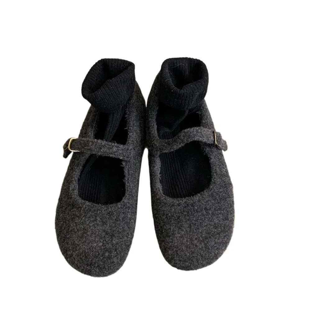 Fashion Square Toe Fleece Flet Ballet Flats Woman Winter Warm Wool Mary Jane Shoes Ladies Elegant Plush Loafers 250731