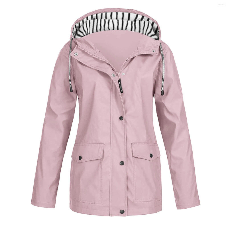 Womens Jackets Raincoat Women Waterproof Long Hooded Trench Coats Lined Windbreaker Travel Jacket Solid Stripe Rain Outdoor Plus Waterpr