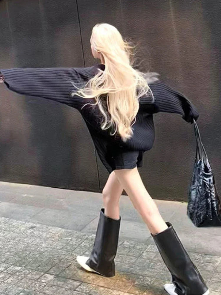 Y2k Aesthetic Vintage Print Loose Pullovers Casual Grunge Harajuku Sweaters VNeck Off Shoulder All Match Jumpers Korean Fashion 250731