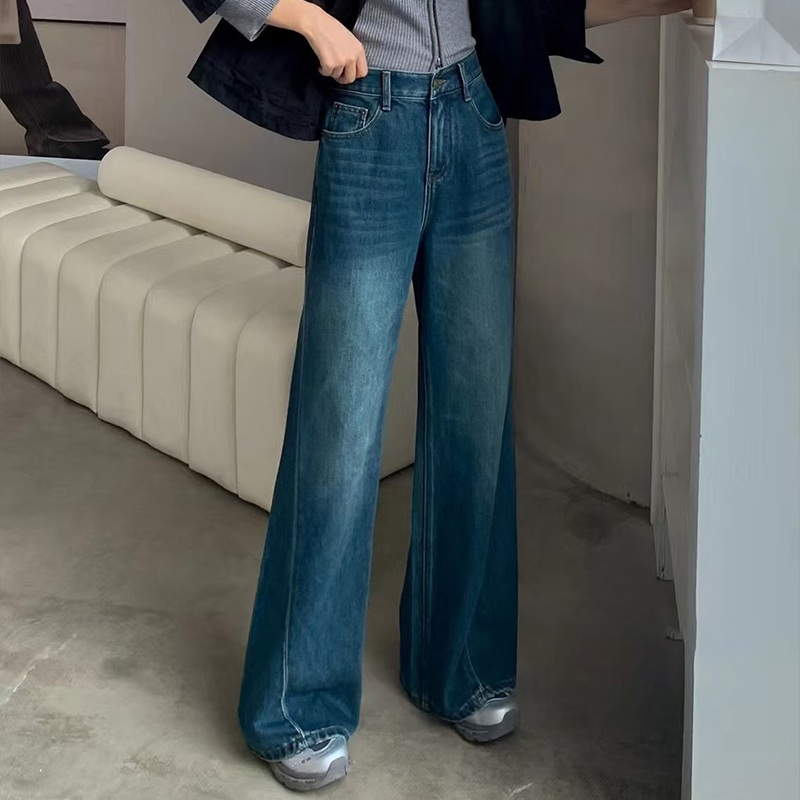 Non-elastic jeans, high-waisted, loose, slimming, sagging straight-leg floor-length pants, flared pants