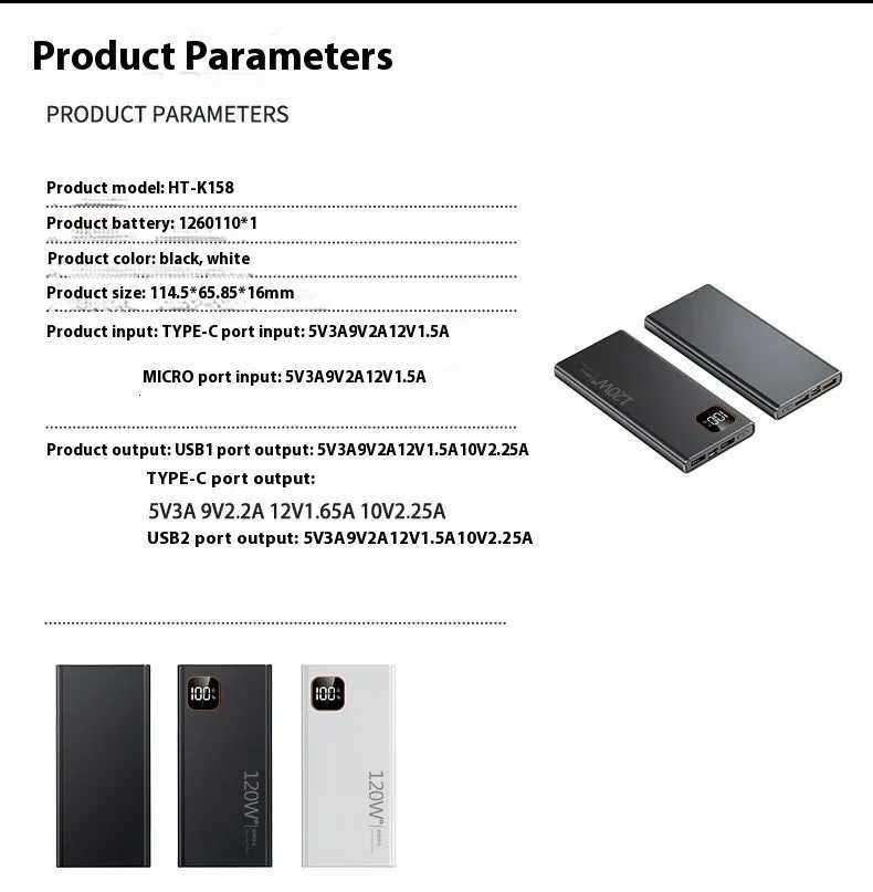 NEW 120W High Capacity Power Bank 50000mAh Fast Charging Powerbank Portable Battery Charger For Android S250801