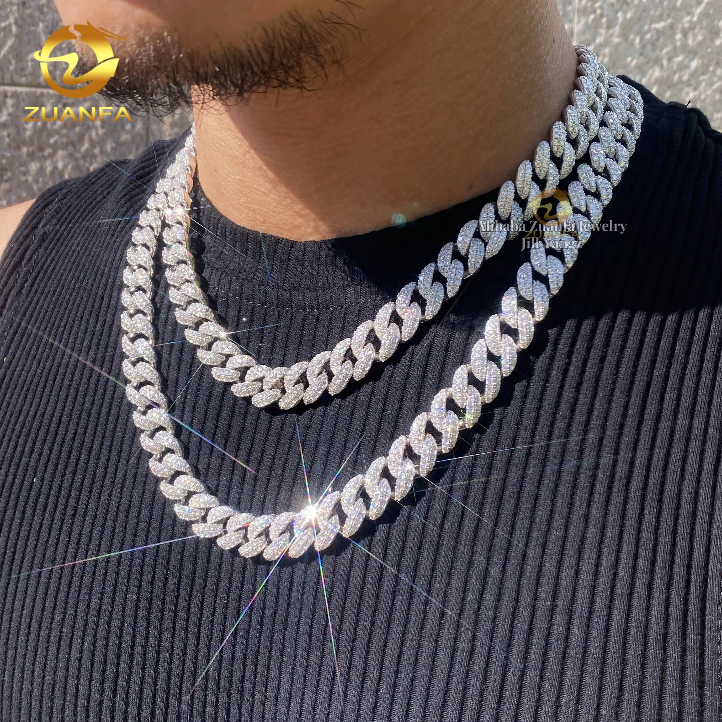 PROMOTION Bulk Production 12mm VVS Moissanite Cuban Link Chain Soldier Chain Hip Hop Necklace Rock