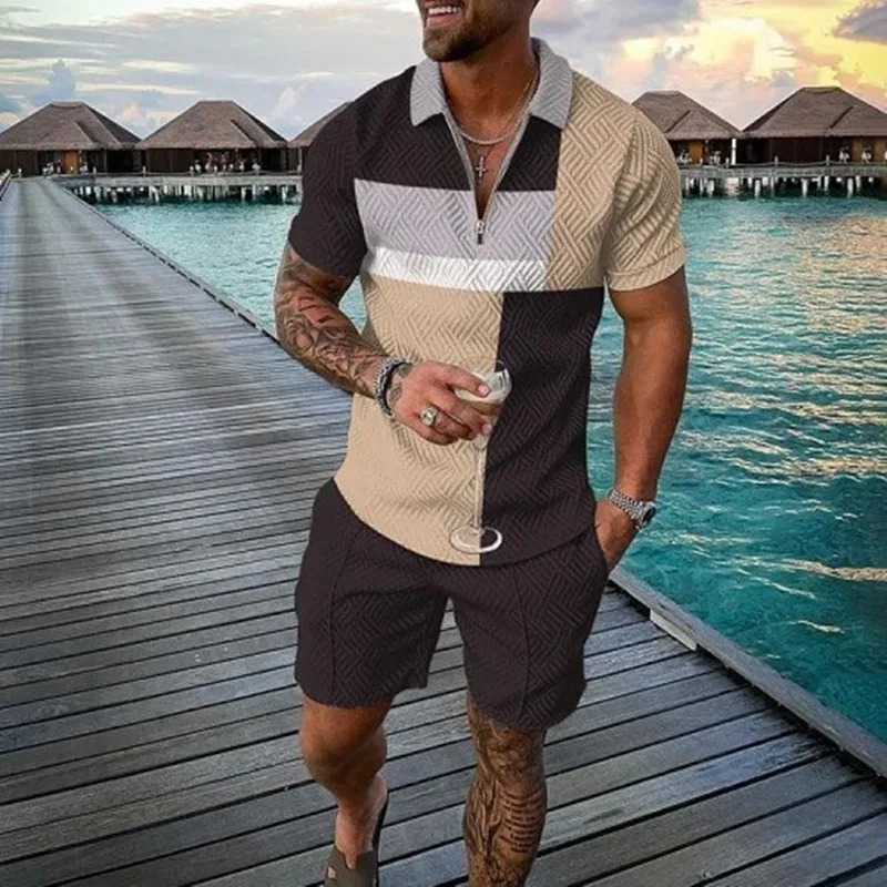 Mens quickdrying Breathable Training suit mens Summer Polo Shirt set Casual Shorts For Daily use twopiece Set 250724