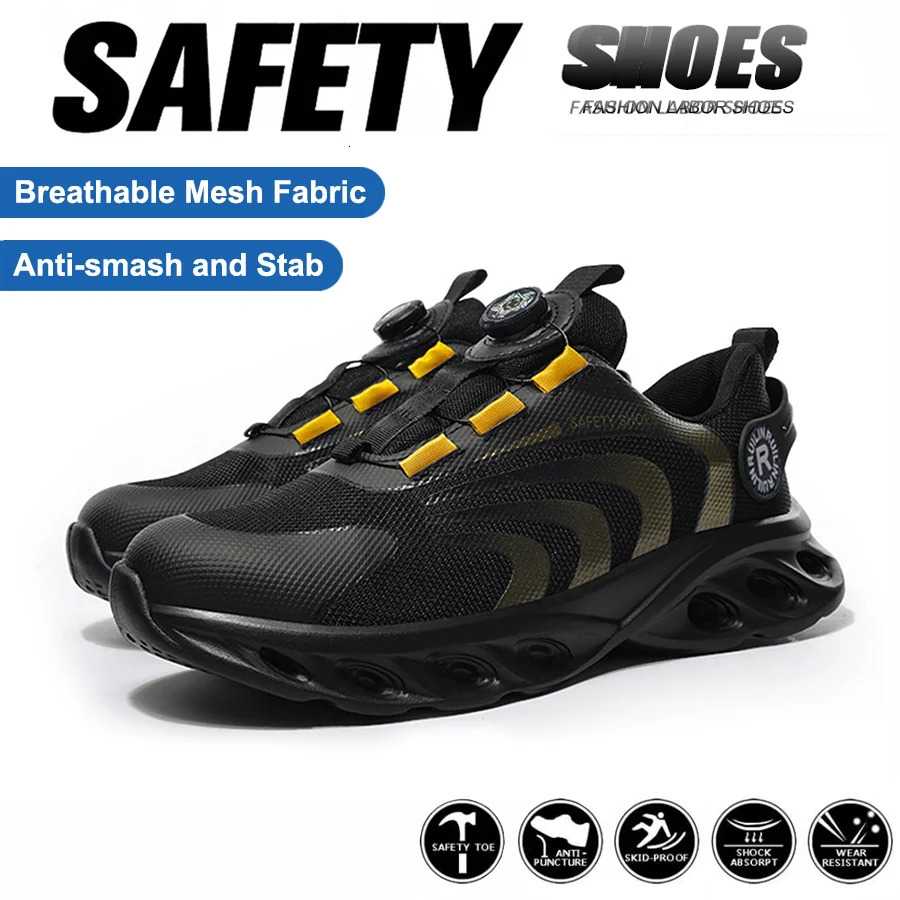 RotatingRotating Button Safety Shoes Man Steel Toe Work Shoes for Men Indestructible Lightweight Work Shoes Breathable Sneaker 250731