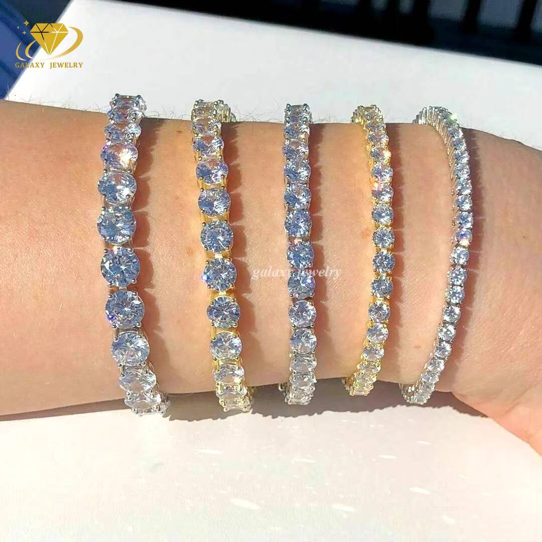 Popular 3mm Double Rows Moissanite Tennis Chain Bracelet D Color VVS Iced Diamond 925 Silver Gold Plated Moissanite Bracelet