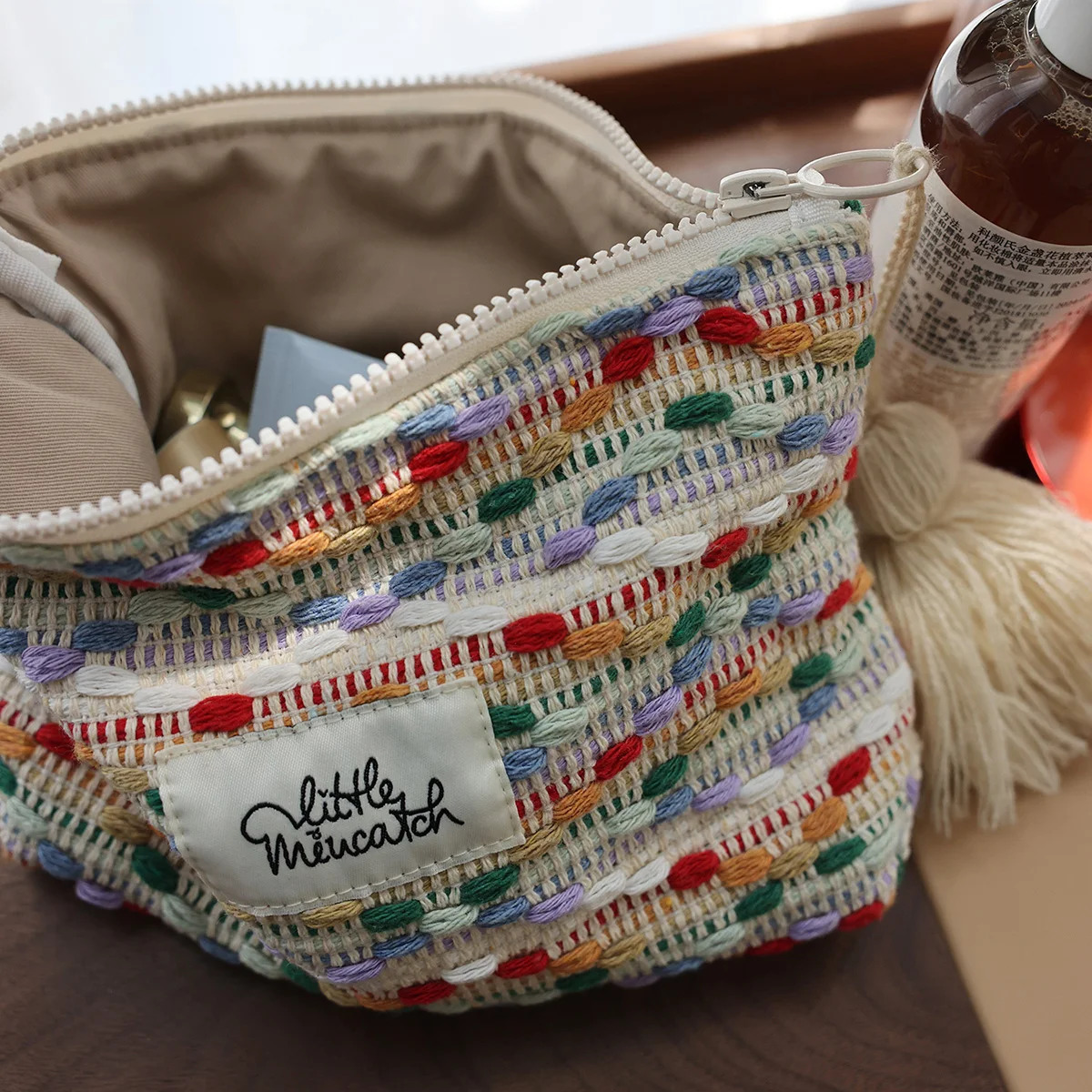 Rainbow Jelly Bean Style Makeup Bag Letter Printed Decorated Fashionable Cosmetic Storage Bag 250731