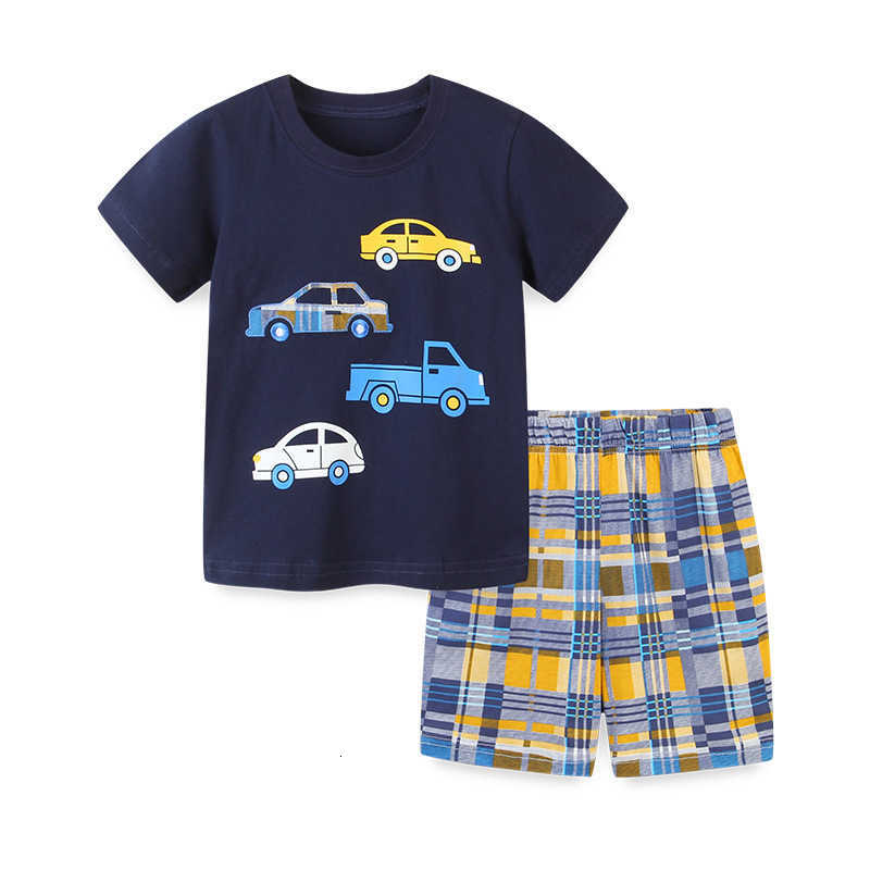 Clothing Sets Summer new children's T-shirt set knitted cotton style boys' short sleeve two piece pullover with cartoon printing and embroid